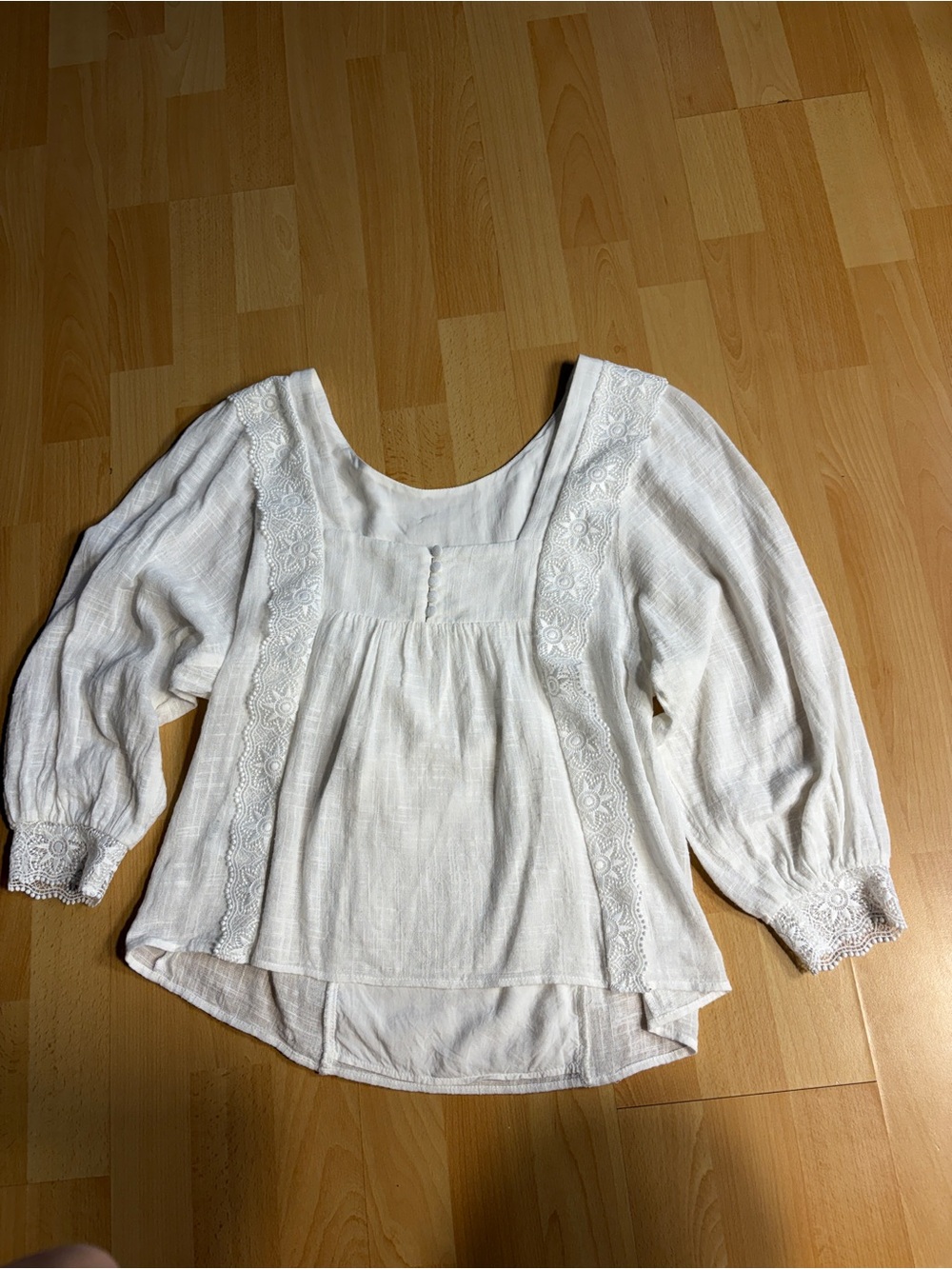 Sezane Cleo Blouse White Slub Gauze Cotton Lace Boho Parisian Coastal Breathable - Picture 10 of 15